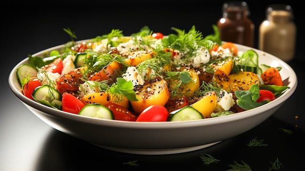 овощной салат в тарелке на белом фоне стола
