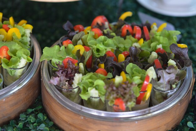 Vegetable salad prepared in a container for a party.