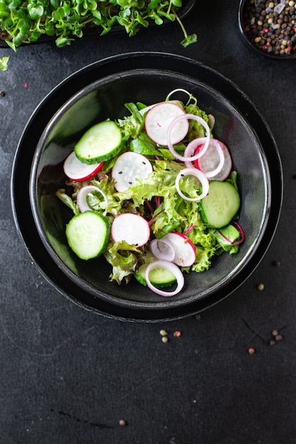 vegetable salad radish cucumber mix leaves meal snack summer menu diet