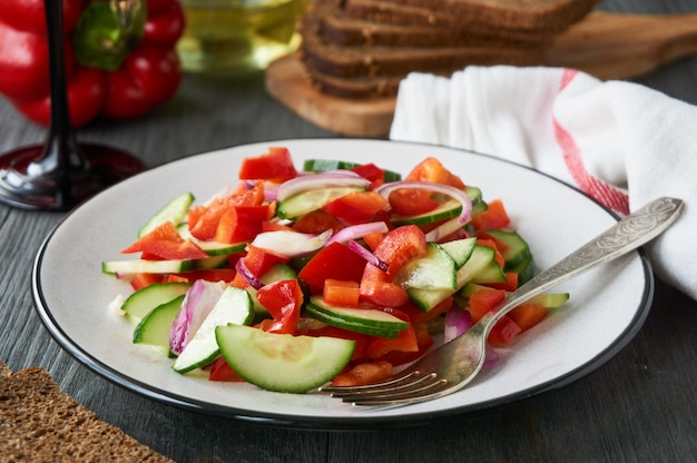 Vegetable salad with bell peppers and cucumbers