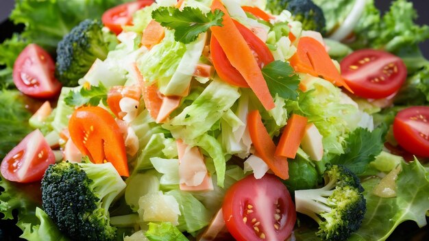 Vegetable salad with chopped cabbagecarrot tomato slices lettuce and broccoli