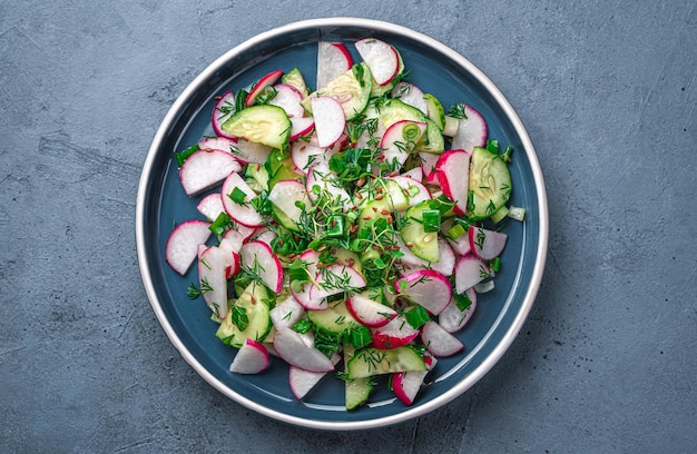 Vegetable salad with radishes microgreens and flax seeds Healthy food