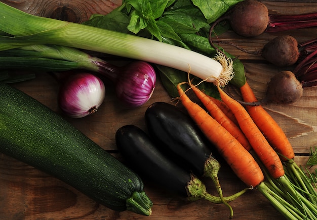 Vegetable set  with leeks, onions, zucchini, eggplant, carrots and beets