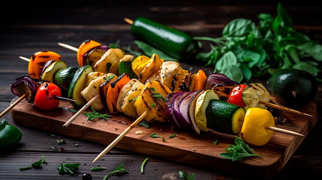 Vegetable skewers with a variety of grilled vegetables Generative AI