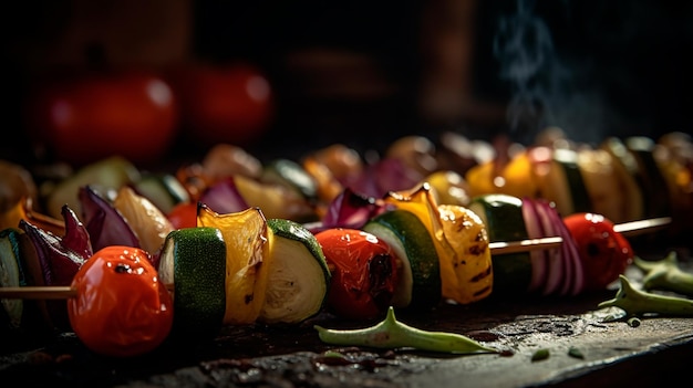 Vegetable skewers with a variety of grilled vegetables Generative AI