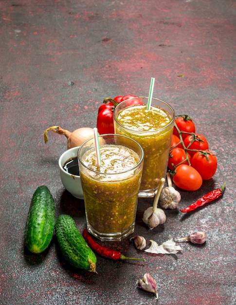 Vegetable smoothie. On rustic background