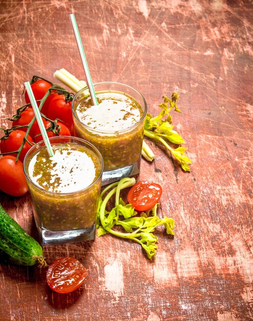 Vegetable smoothie. On rustic background
