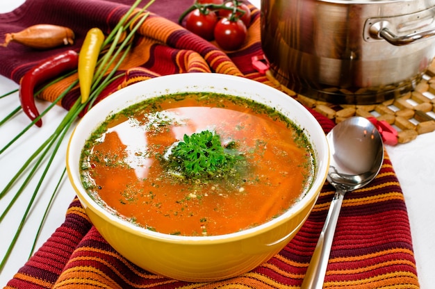 Vegetable soup in the bowl.