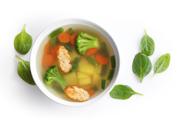 Vegetable soup isolated top view