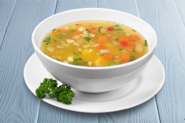 Vegetable soup isolated on a white background