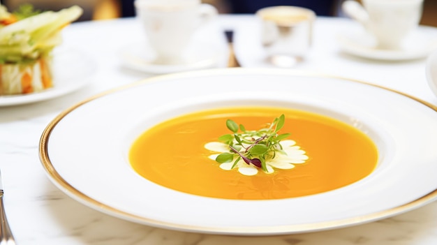 Овощный суп в ресторане английская сельская местность изысканная кухня меню кулинарное искусство еда и изящная еда