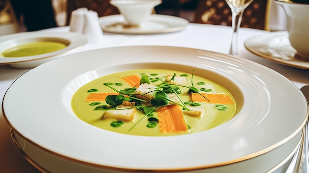 Photo vegetable soup in a restaurant english countryside exquisite cuisine menu culinary art food and fine dining