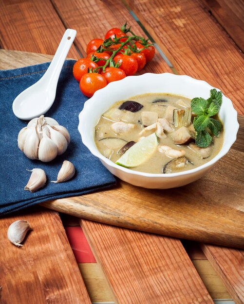 Vegetable soup with chicken Thai cuisine