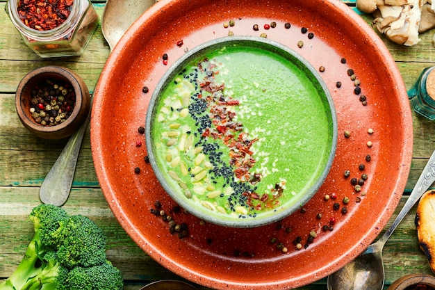 Vegetable soup with mushrooms and broccoli.Vegetable cream soup