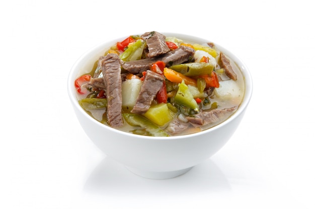 Vegetable soup with strips of meat