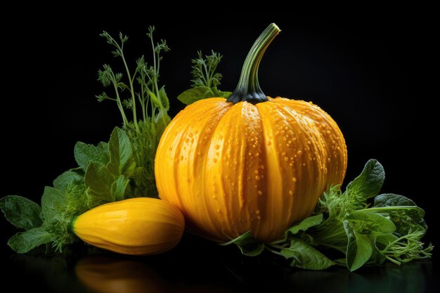 Foto zucca vegetale su uno sfondo nero isolato