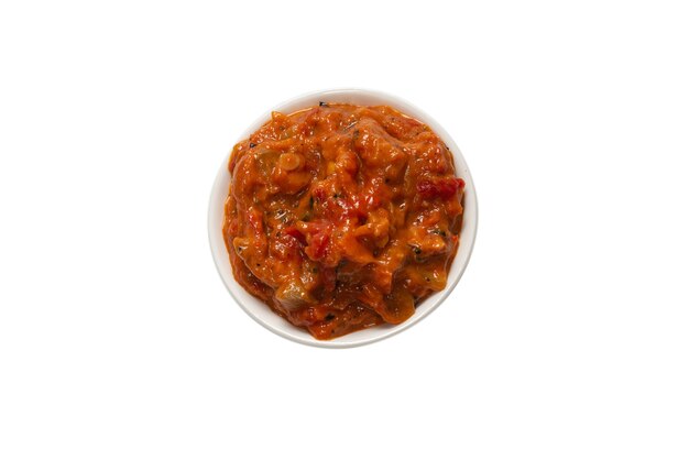 Photo vegetable stew in a bowl isolated on white background.