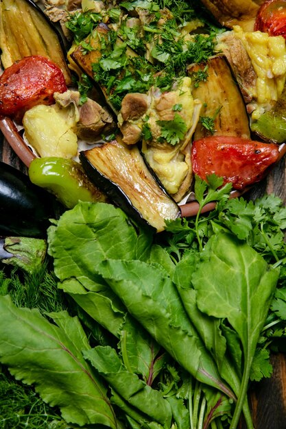 Vegetable stew on a wooden table