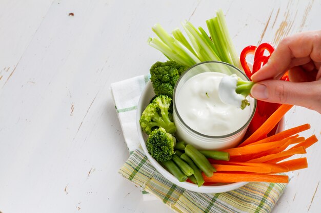 Vegetable sticks and yogurt dip