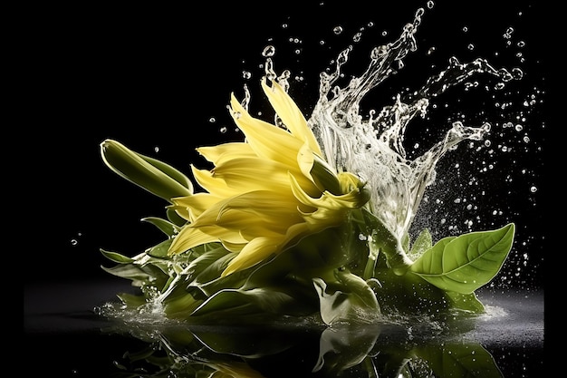 Vegetable sunflower or olive oil frozen motion splash with droplets and bubbles