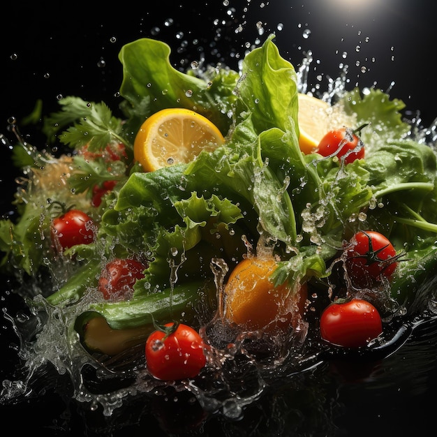 Vegetable Symphony Splash of Freshness as Vegetables Dive into Water
