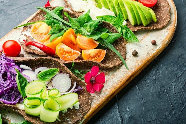 Vegetable tacos or tortilla with fresh vegetables