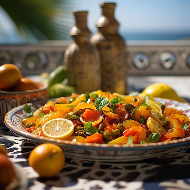 Foto piatto tagine di verdure centrato orizzontalmente e verticalmente