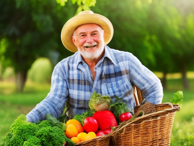 Vegetable wallpaper with farmer