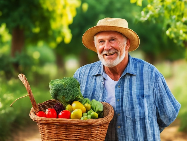 Vegetable wallpaper with farmer