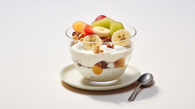 Photo vegetable yoghurt with banana dessert