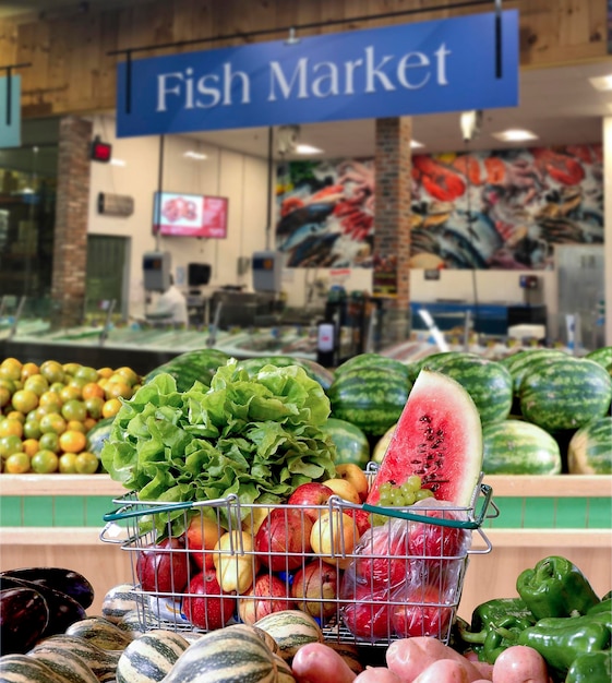Фото Супермаркет овощей и рыбы