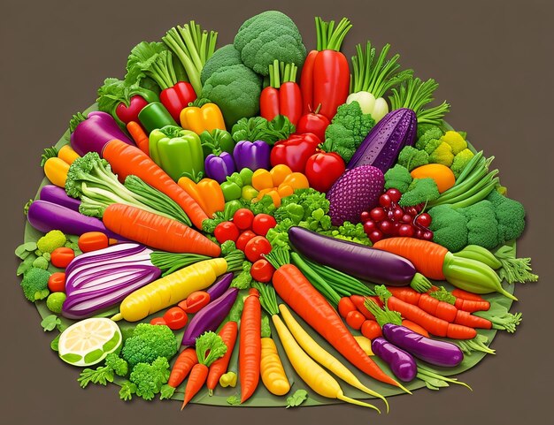 Vegetables arranged in a circle shape on a dark background