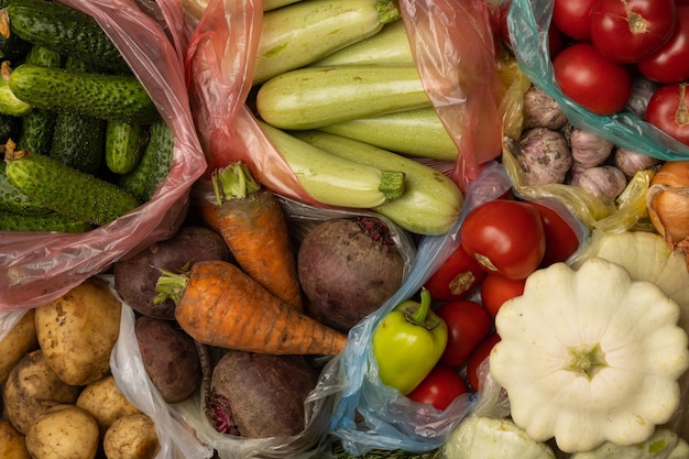 Vegetables in bags at the farmers market