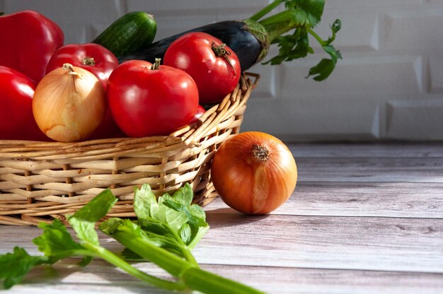 Vegetables in a basket Fresh vegetables Healthy food