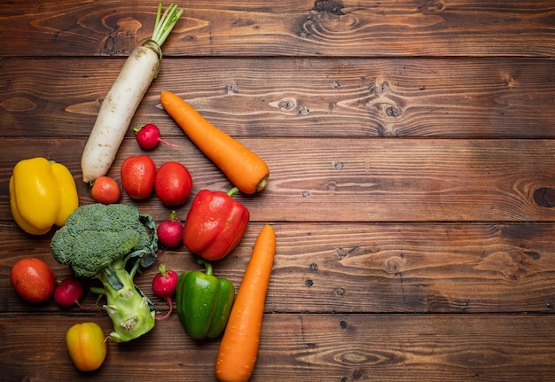 Vegetables basket on wood background