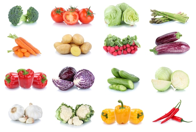 Овощи, морковь, помидоры, огурцы, капуста, болгарский перец, салат, овощная еда, изолированные
