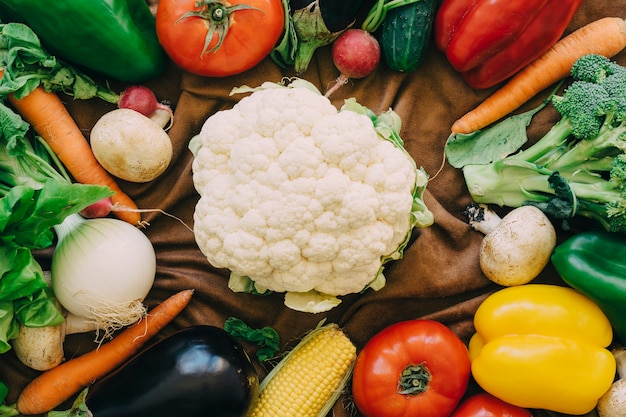 Vegetables and cauliflower in middle