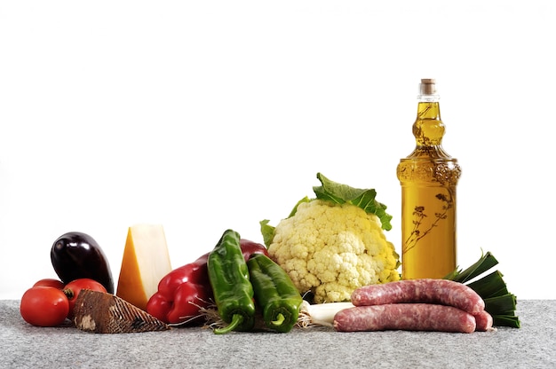 Vegetables and cheese and sausage oil