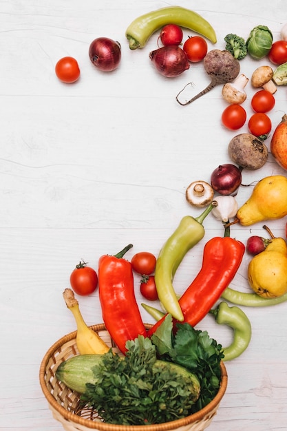 Vegetables composition near bowl