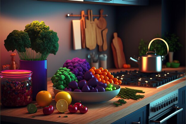 vegetables on the counter