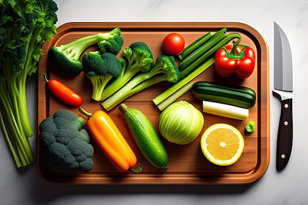 Vegetables and cutting board