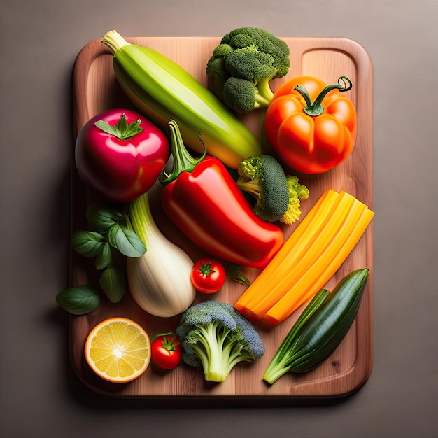 Vegetables and cutting board