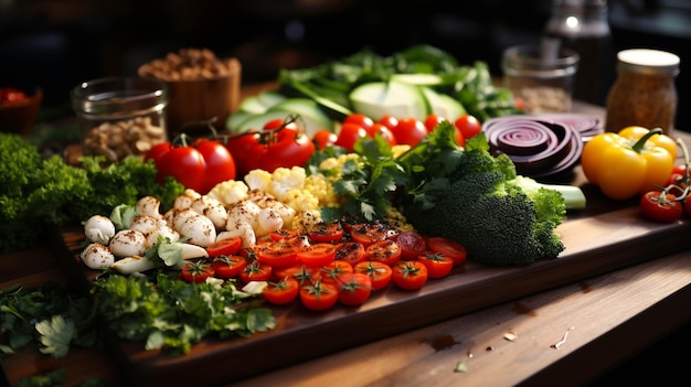 Foto taglio delle verdure sul bordo della cucina