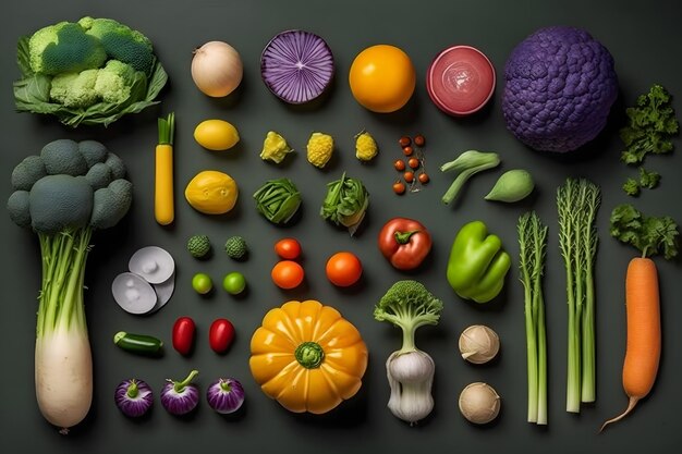 さまざまな野菜 フラットレイ 食品コンセプト ニューラルネットワーク AI 生成