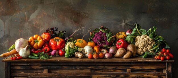 Photo vegetables displayed on a wooden table