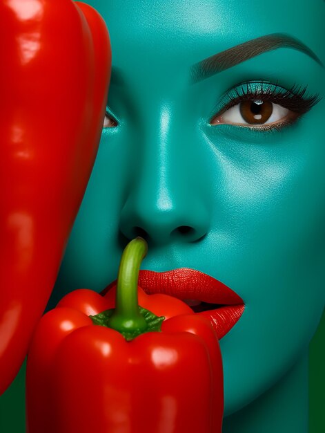 Photo vegetables fashion model fashion magazine cover trendy fashion shoot