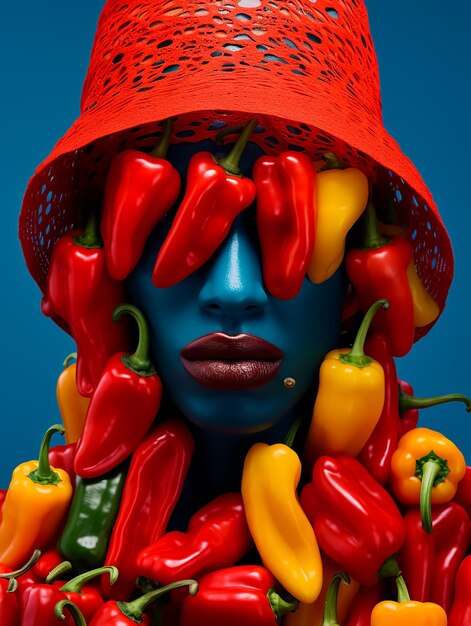 Photo vegetables fashion model fashion magazine cover trendy fashion shoot