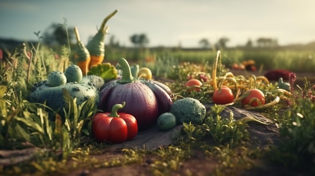 Photo vegetables on the field generative ai