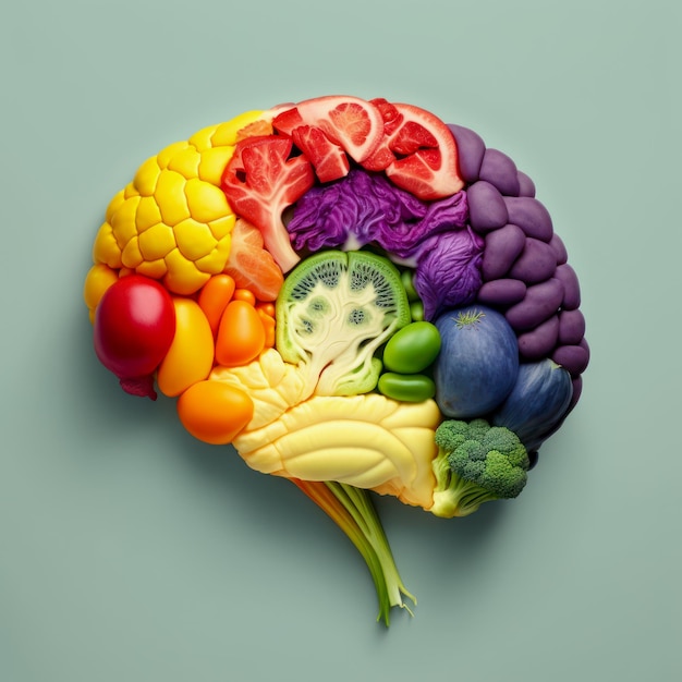 Photo vegetables in the form of a human brain generative ai