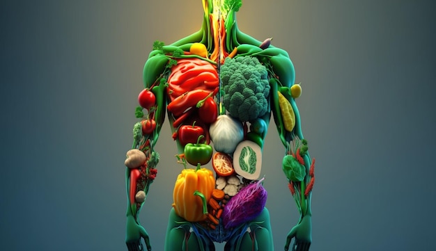 Foto verdure che formano il metabolismo e la nutrizione del corpo umano. ai generativa